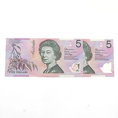 2005 First and Last Prefix Uncirculated Australian $5 Macfarlane/ Henry Polymer Notes, BA05107907 and KC05934440