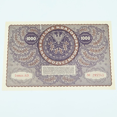 1919 Polish 1000 Marek Banknote