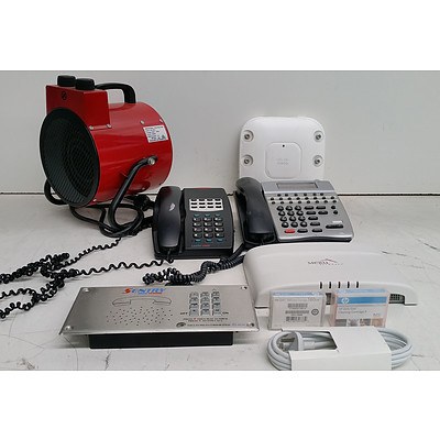 Bulk Lot of Assorted IT & Office Equipment - Office Phones, Access Points & Fan Heater