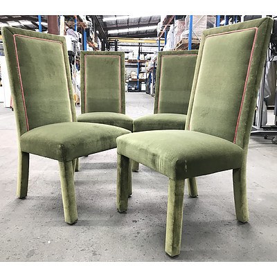Set of Four Green Velvet High Back Dining Chairs