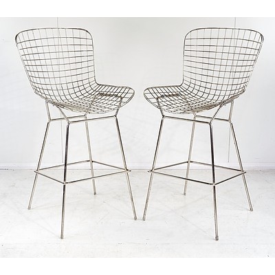 Pair of Replica Harry Bertoia Style Bar Stools