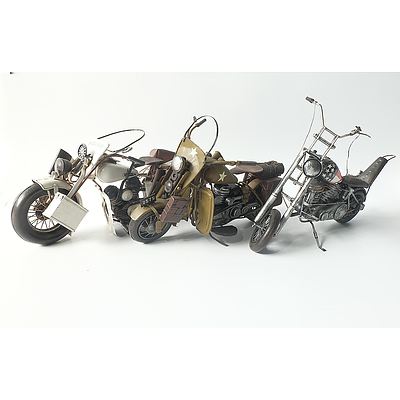 Three Tin Models of Classic Motorbikes