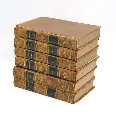 Six Antique Leather Bound Gilt Tooled Volumes of Plutarch's Lives, By J. Langhorne, D.D. and W. Langhorne, M.A. (1826)