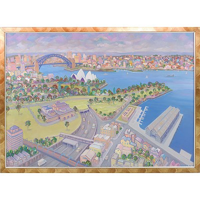 David Hill (Britain 1947-) Woolloomooloo Domain Sydney Harbour Oil on Canvas