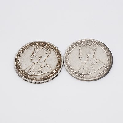Two 1911 Silver Australian One Shillings