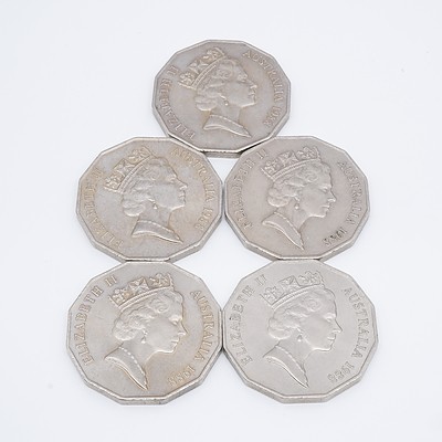 Five 1988 Australian Bi-Centennial 50 Cent Pieces