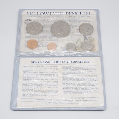1988 New Zealand Yellow Eyed Penguin 7 Coin Set - Uncirculated