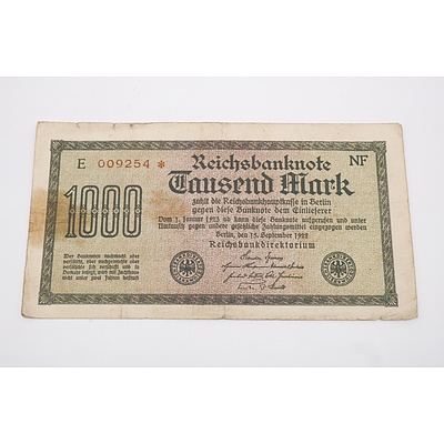 1922 Germany 1,000 Reichsbanknote, with Star