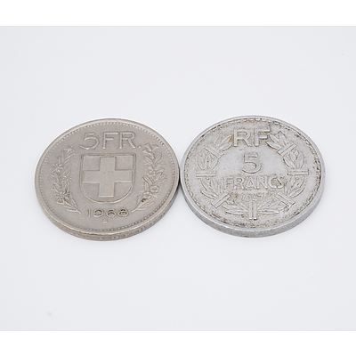 1947 France 5 Franc and 1968 Switzerland 5 Franc