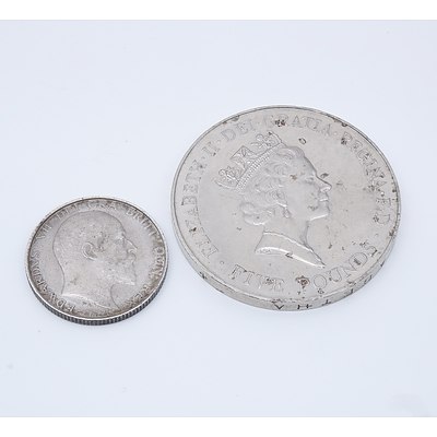 1902 United Kingdom One Shilling and 1996 United Kingdom Five Pound Coin