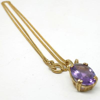 9ct Yellow Gold Pendant With an Oval Facetted Amethyst