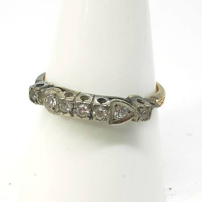 Antique 18ct Yellow Gold and Silver Ring with Seven Single Cut White Gems to Imitate Diamonds