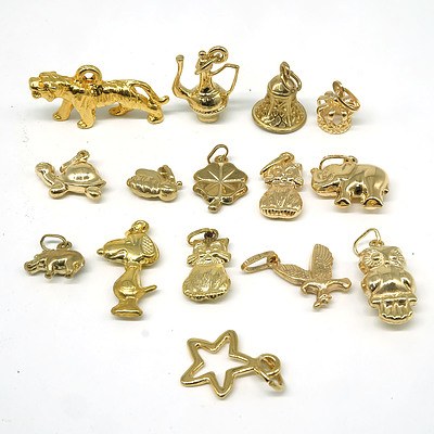 Various 9ct Yellow Gold Charms, 20g