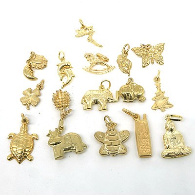 Various 9ct Yellow Gold Charms, 12.5g