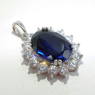 Sterling Silver Pendant with Blue and White CZ