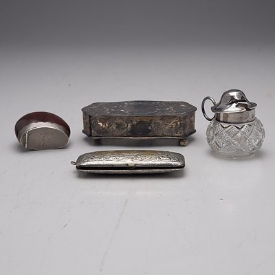 London Sterling Silver and Cut Crystal Condiment Jar, Silver Plated Coin Purse and More