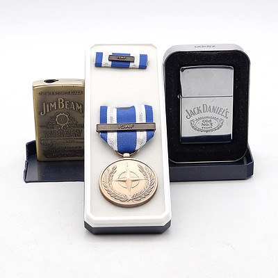 ISAF Medal and Two Lighters