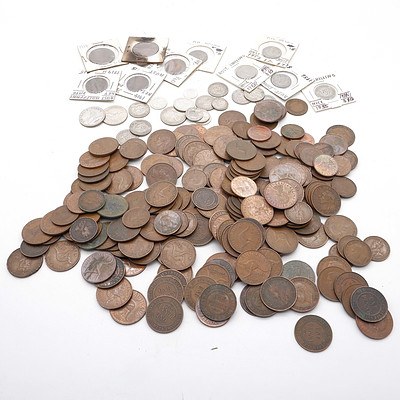 Large Group of Australian Pennies, Half Pennies, Florins, Shillings and more