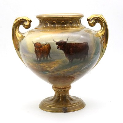 C Cox Hand Painted Crown Devon Highland Cattle Pot Purri