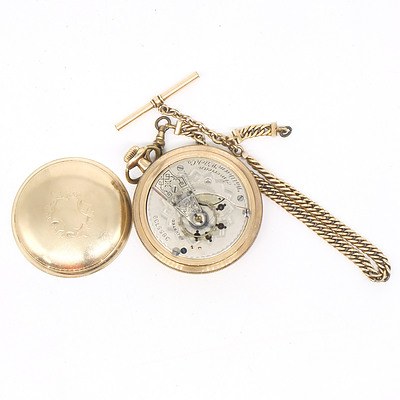 Rolled Gold Cased Waltham Pocket Watch with Rolled Gold Double Curb Link Chain