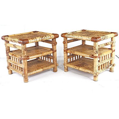 Pair of Asian Bamboo Side Tables, Modern