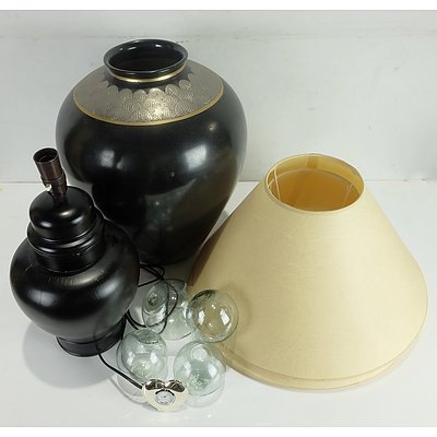 Assorted Lot Including Large Urn, Two Lampshades, Desklamp and Four Glass Circular Baubles