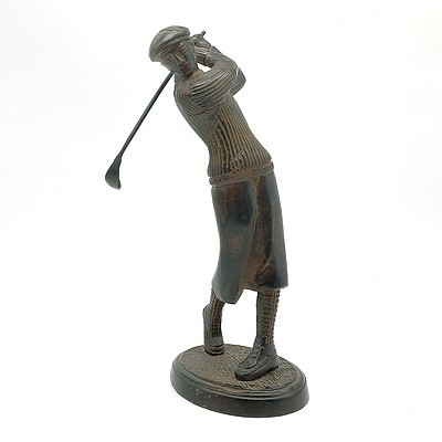 Bronze Patinated Cast Metal Figure of a Golfer, Modern