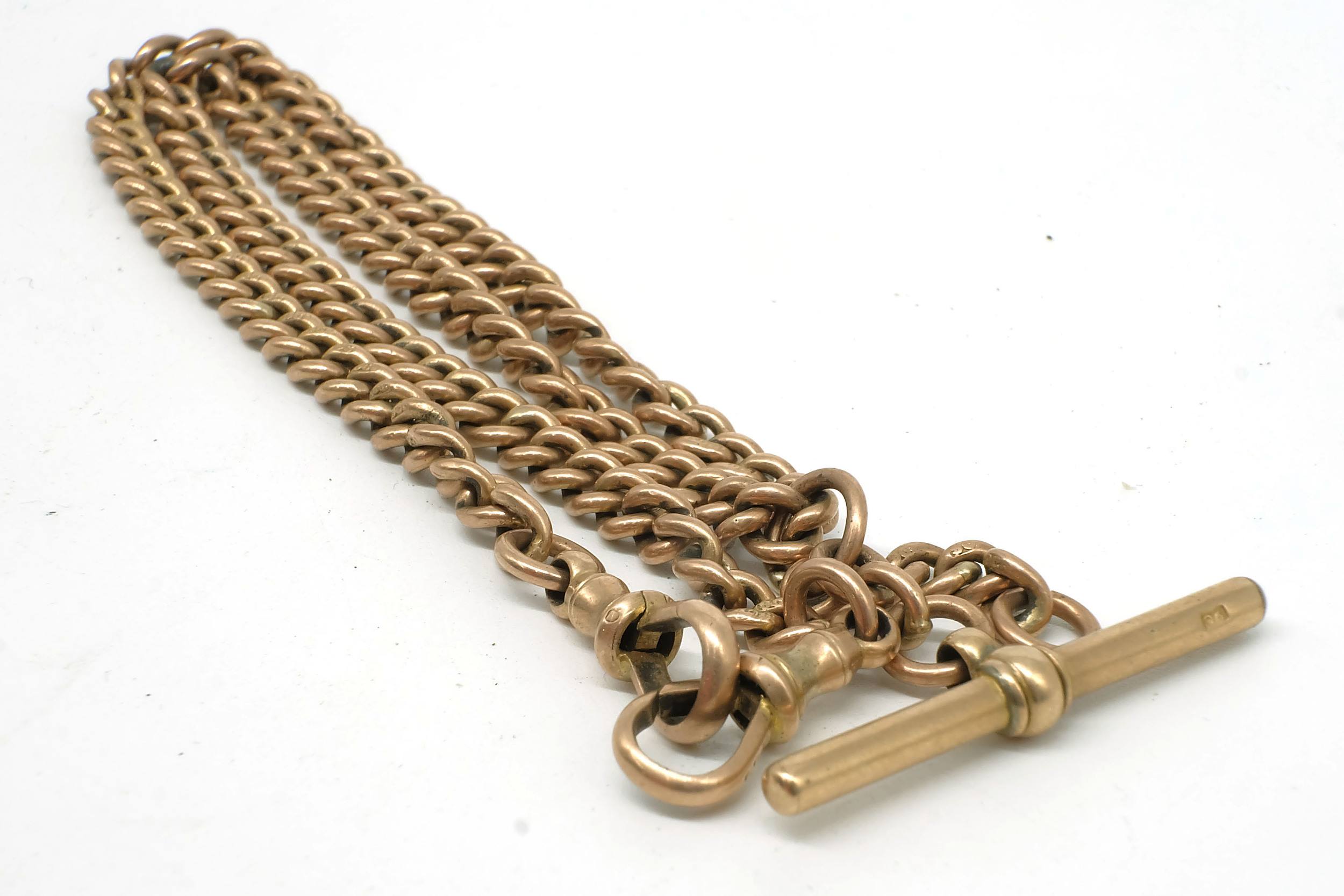 '9ct Yellow Gold Fob Chain with T Bar and Two Swivel Locks, 23.6g'