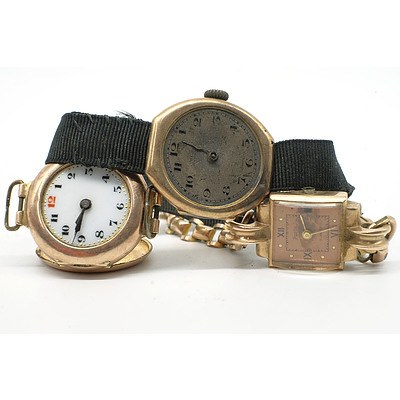 Three 9ct Rose Gold Cased Watches