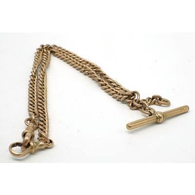 9ct Yellow Gold Fob Chain with T Bar and Two Swivel Locks, 23.6g