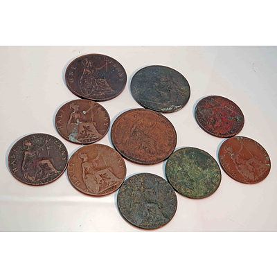 England Vintage Pennies & Halfpennies 1864-1922 (X10)