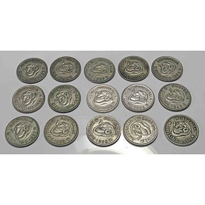 Australia Silver Shillings 1946-1963 (X15)