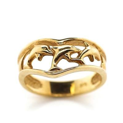 9ct Gold Leaping Dolphin Ring