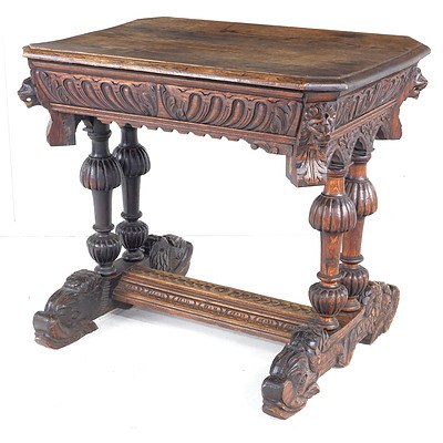 Antique European Oak Sofa Table Heavily Carved in the Renaissance Style Circa 1900
