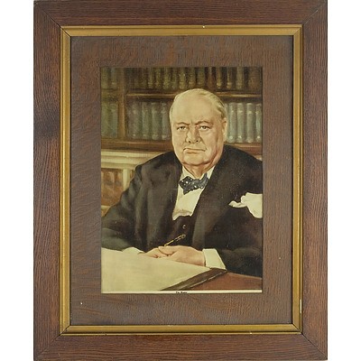 Vintage Oak Framed Print of Winston Churchill