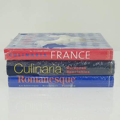 Group of 3 New Books, including Culinaria France, Culinaria European Specialities and Romanesque Architecture Sculpture Painting