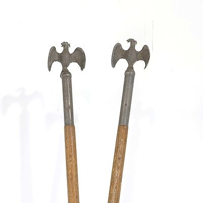 Two Vintage Mason Poles with Galah Finials