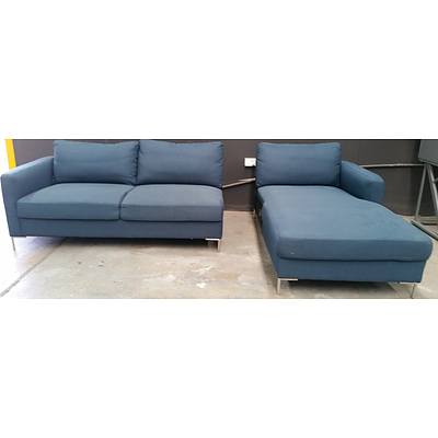 Blue Fabric L Shaped Couch