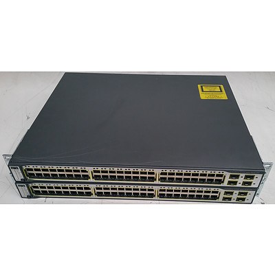 Cisco Catalyst (WS-C3750-48PS-S) 3750 Series PoE-48 48-Port Managed Ethernet Switch - Lot of Two
