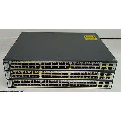 Cisco Catalyst (WS-C3750-48PS-S V05) 3750 Series PoE-48 48-Port Fast Ethernet Switches - Lot of Three