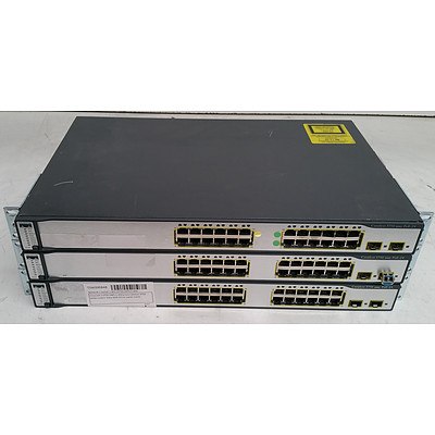 Cisco Catalyst (WS-C3750-24PS-S) 3750 Series PoE-24 24-Port Fast Ethernet Switches - Lot of Three