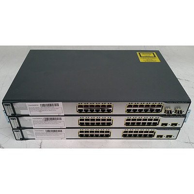 Cisco Catalyst (WS-C3750-24PS-S V03) 3750 Series PoE-24 24-Port Fast Ethernet Switches - Lot of Three