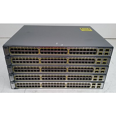 Cisco Catalyst (WS-C3750-48PS-S V05) 3750 Series PoE-48 48-Port Fast Ethernet Switches - Lot of Five