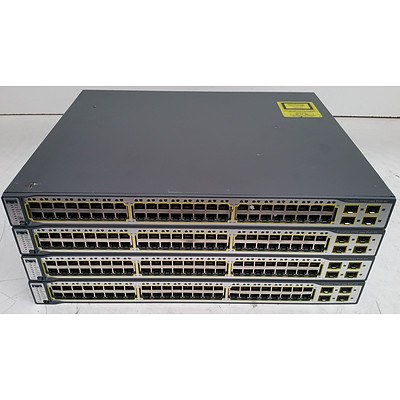 Cisco Catalyst (WS-C3750-48PS-S V05) 3750 Series PoE-48 48-Port Fast Ethernet Switches - Lot of Four
