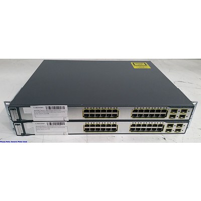 Cisco Catalyst (WS-C3750G-24PS-S V05) 3750G Series PoE-24 24-Port Gigabit Managed Switch - Lot of Two