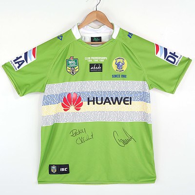 Canberra Raiders Jersey Signed by Ricky Stuart and Terry Campese