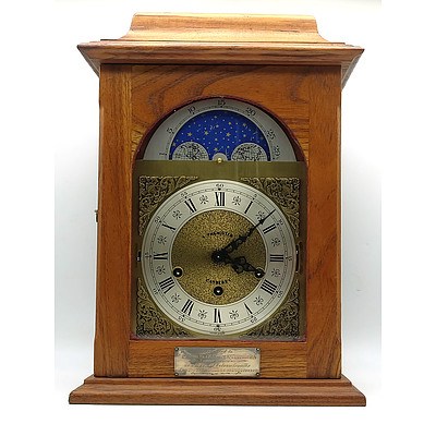 West German Mantle Clock with Plaque 'Presented to Bro. The Rev. R.Bruce, McConchie B.A. , Senior Warden , As a Token of Esteem from the Carlingford Lodge 390 U.G.L.V 22.3.27'
