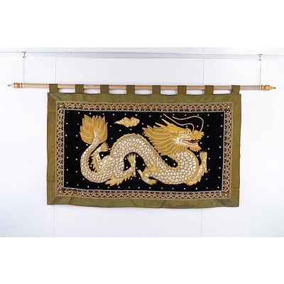 Asian Style Embroidered Wall Hanging with Dragon Motif