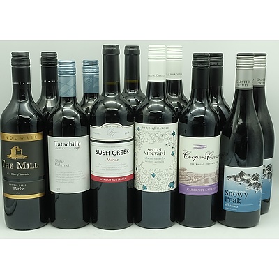 Case of 12x 750ml Mixed Red Wine, Including Bush Creek, Snowy Peak, Tatachilla and More