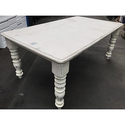 Rustic White Painted Solid Wood Kitchen Table